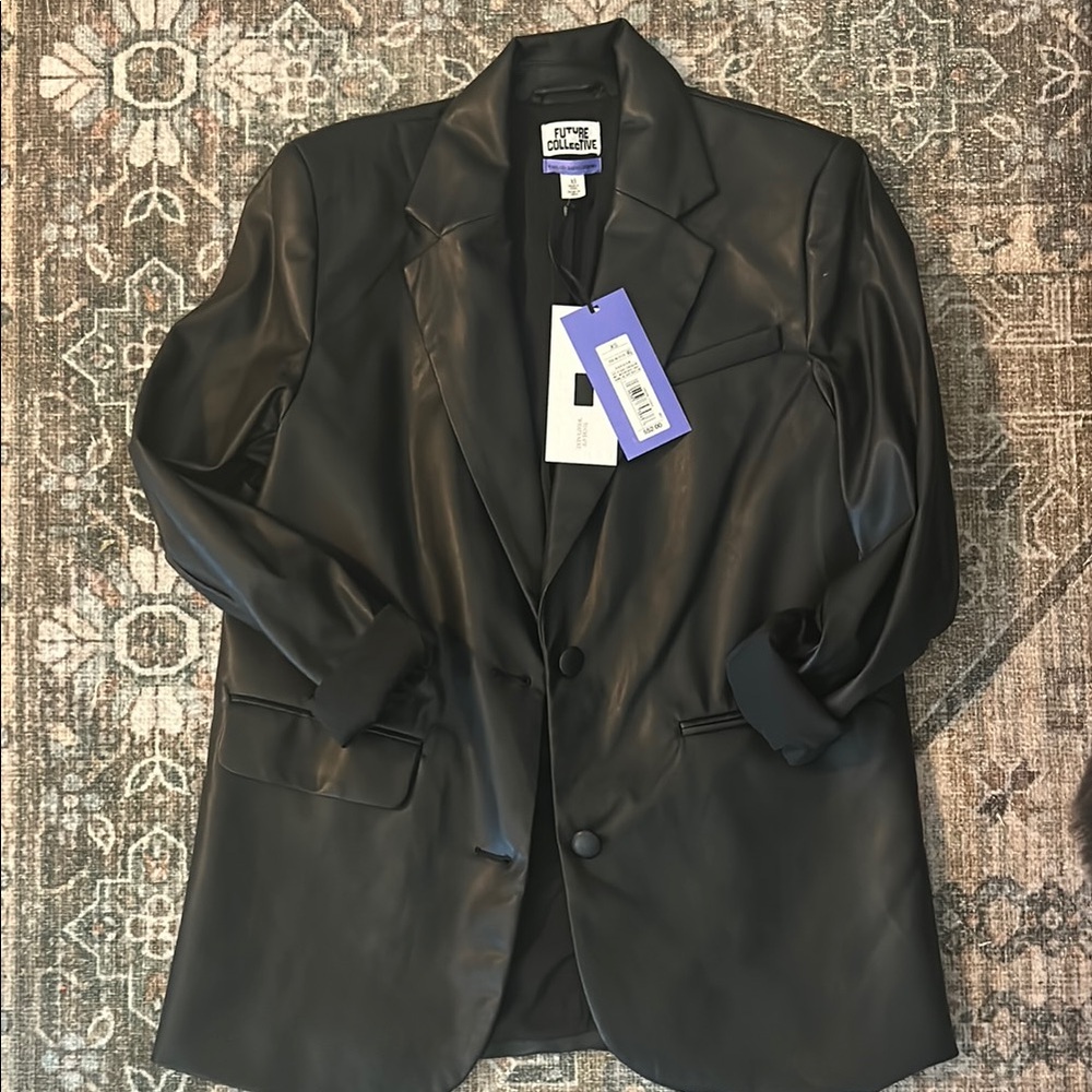 Black Faux Leather Blazer Womens xs